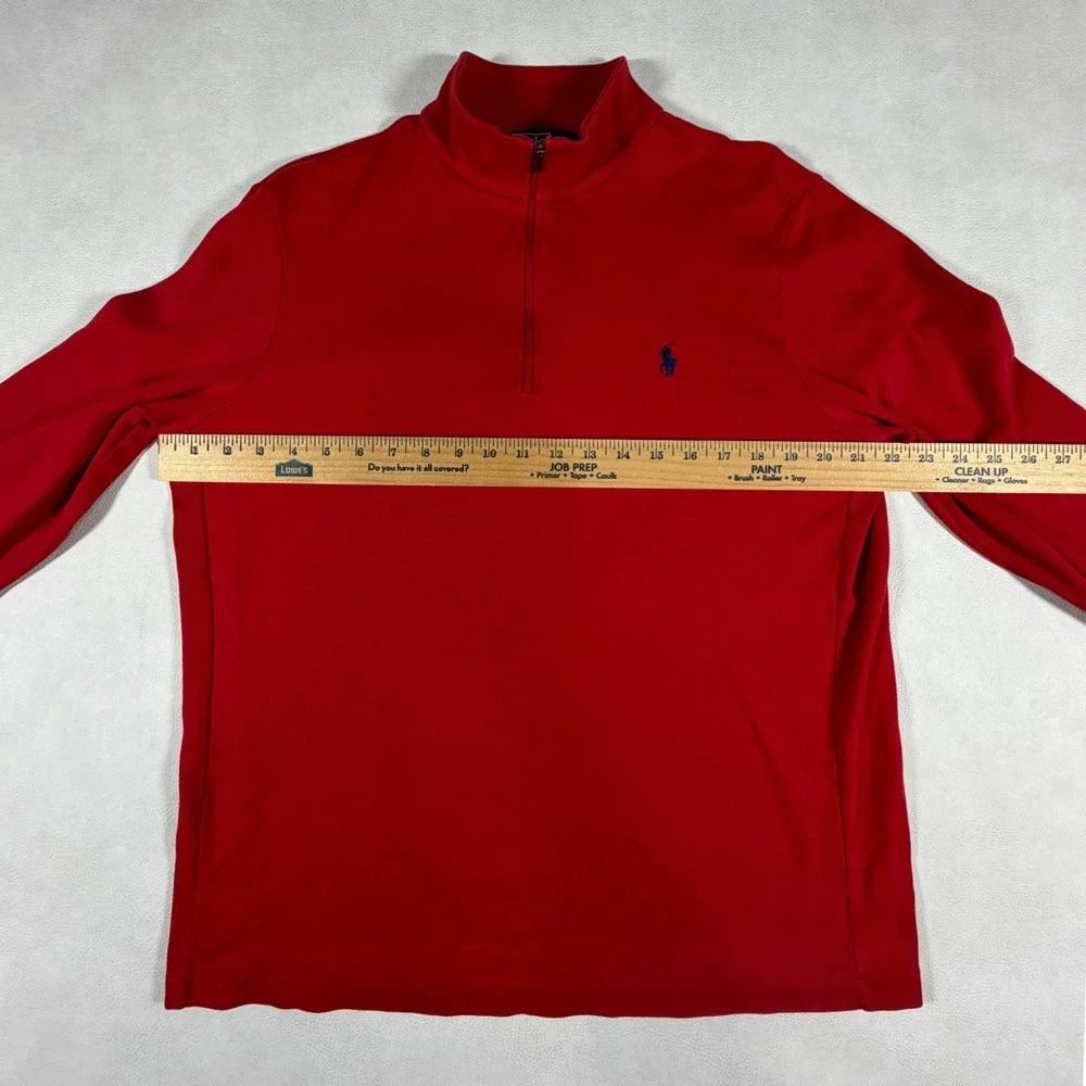 Polo Ralph Lauren Mens Red 100% Pima‎ Cotton Quarter Zip Pullover Sweater Large